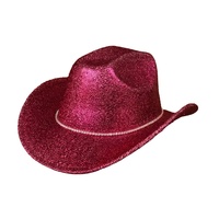 Chapeau de cowboy rose vif à paillettes avec bande de strass pour enterrement de vie de jeune fille, festival de musique, fête, pour femmes - Vente en gros
