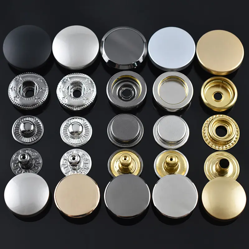 custom logo zinc alloy round press magnetic 4 parts gold and black colorful metal snap buttons for clothes or leather jacket