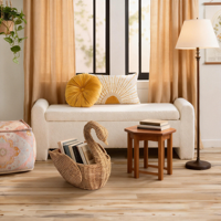 Cesta de Seagrass em Forma de Cisne Feita à Mão, Fruteira Rústica para Decoração de Cozinha