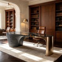 Bureaux de direction incurvés de luxe en bois massif avec plateau en marbre, chaises de bureau de direction, mobilier de bureau sur mesure