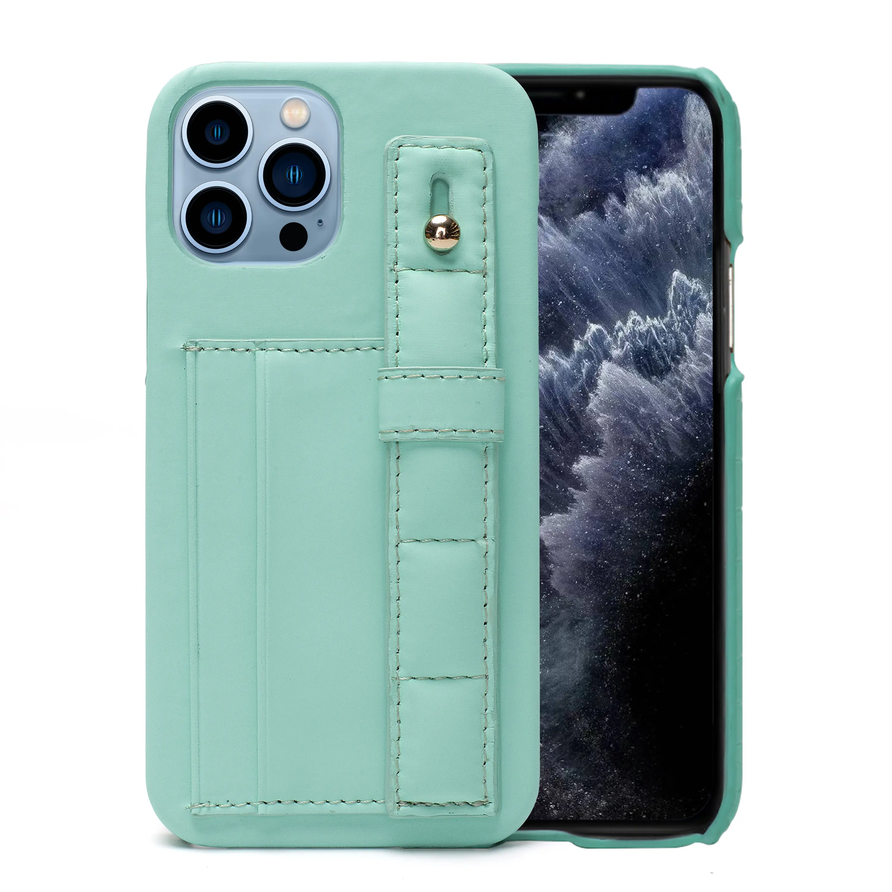 Cover verde menta con cinturino per giacca Design del telaio protezione antiurto per Smartphone per custodia per telefono a portafoglio iphone 14