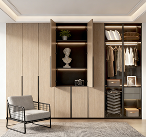 Luxury Light Oak Sliding Closet - Black <b>Frame</b> Glass & LED Lighting, Multi-Zone Storage for Modern Bedrooms - Product Image 6