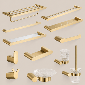 Set di Accessori per Bagno e Cucina in Acciaio Inox Spazzolato Oro, Design Moderno, Facile da Pulire, Montaggio a Parete, Lussuoso - Product Image 1