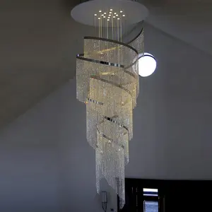 Lustre de luxo grande cromado k9, lustre de luxo moderno com pingente personalizado, escada, sala de estar, teto alto