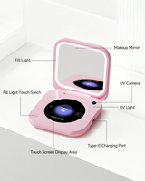 Miroir de maquillage intelligent avec caméra UV, 3 couleurs de lumière, commandé par le toucher, rechargeable par USB, avec technologie de détection UV LOOK