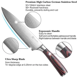 NS2 Novo Conjunto de facas para chef 5CR15MOV Padrão de onda de aço Pakka Navalha afiada com cabo de madeira fornecedor dourado