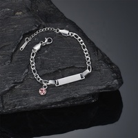 Bracelet en acier inoxydable à barre plate avec gravure personnalisée du logo et du nom, breloque en cristal, bracelets en pierre pour enfants pour un cadeau d'anniversaire