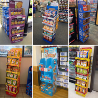 Support d'affichage en carton pour en-cas publicitaire écologique personnalisé, présentoir de sol en carton ondulé pour pain, étagère d'affichage pour chips de pommes de terre, biscuits, vente au détail