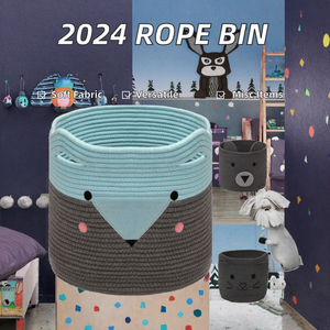 Panier en corde de grande taille à succès avec poignées, bac de rangement tissé pour jouets et articles divers, en tissu, motif renard - Product Image 2