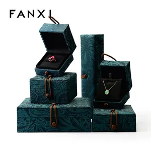 FANXI Custom vintage Embroidered brocade blackish green Jewellery Boxes Sinicism for Ring Necklace Gift Packaging Jewelry Box