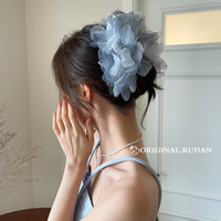 Jepit Rambut Wanita Super Fairy Blue Mewah Berkualitas Tinggi Desain Baru Bulu Besar Eksklusif Bahan Asetat Hiasan Kepala Belakang PC/Plastik/Resin