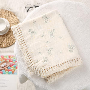 Nouveau-né couverture coton imprimé ours infantile gaze couverture emmailloter couverture doux bébé gland - Product Image 6