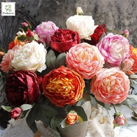 Design attrayant fleur de pivoine artificielle de luxe brûlée à 2 têtes pour la décoration de cadre de fenêtre de maison