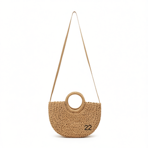 Grand sac bandoulière semi-circulaire en papier tressé 42x30cm, sac fourre-tout en paille fait main pour femme, idéal pour la plage en été - Product Image 1