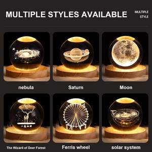 Venta al por Mayor de Lámparas LED de Madera con Base de Estrella y Luna, Lámpara Nocturna de Cristal 3D para Regalos - Product Image 5