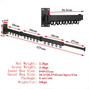 Rack de secagem de roupas dobrável montado na parede Rack de secagem de varanda retrátil Rack de secagem para roupas preto