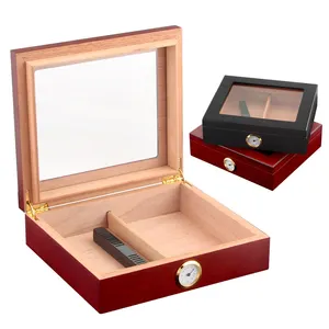 Benutzerdefinierte Luxus Zedernholz Luftbefeuchter Feuchtigkeit Gesteuert Haushalts Zigarre Humidor Box Mit Klar Glas Fenster