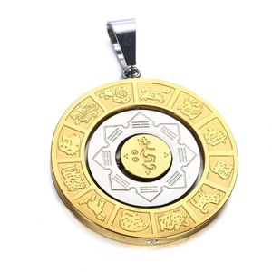 Collar con Colgante de los Doce <span class=keywords><strong>Signos</strong></span> del Zodiaco Chino, Chapado en Oro de 18K, Acero Inoxidable, Sistema de las Nueve Rejillas y los Ocho Trigramas - Product Image 4