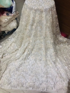 Vải Ren Trắng Pháp <span class=keywords><strong>3D</strong></span> Vải Thêu Đính Cườm Thời Trang Dành Cho Cô Dâu - Product Image 2