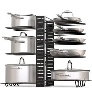 Kitchen Tool 1 Or 2 Sides Storage Shelf Height Adjustable Pot Lid Holder Multi-Layer Pot And Pan Organizer Rack