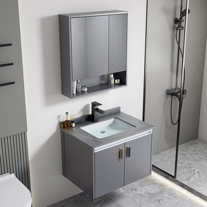 Mueble de Baño Moderno de Pared con Acabado Lacado LED Resistente al Agua, de Aleación de Aluminio, con <span class=keywords><strong>Lavabo</strong></span> de Cerámica - Product Image 3