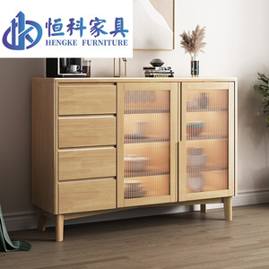 Nordic Solid Wood <b>Sideboard</b> With Glass Doors 900mm Storage Cabinet For Dining Room - Product Image 4