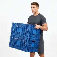 Panier de transport pliable et empilable en plastique pour légumes et œufs, design pliable, surface peinte, bacs personnalisables, caisse