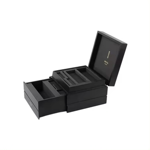 Caja de Almacenamiento de Madera MDF Rectangular con Cajón, Hecha a Mano, Multicapa, Negra Mate, con Logotipo Estampado en Oro, Personalizable, para Regalos y Manualidades - Product Image 4