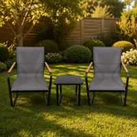Ensemble bistrot moderne 3 pièces pour extérieur, structure en acier, fauteuils en Teslin, table basse, mobilier de patio imperméable