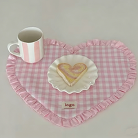 Sous-plats isolants multi-tailles personnalisables avec logo, sous-plat de table à manger en forme de cœur à carreaux, dessous de verre mignon en dentelle plissée, tapis de tasse à eau
