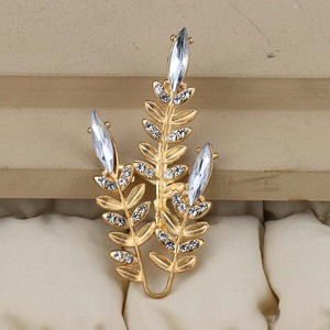 Broche en métal en forme de feuille avec strass, accessoire de mode féminin pour mariage, bijoux en alliage de zinc à motif végétal, DIY - Product Image 1