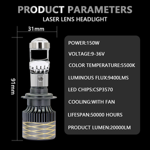 Ampoule de projecteur LED H4 H7 H11 9005 9006 Mini A81 PRO LED 150W 20000LM, ampoule de phare LED avec lentille de projecteur Mini Bi LED - Product Image 2