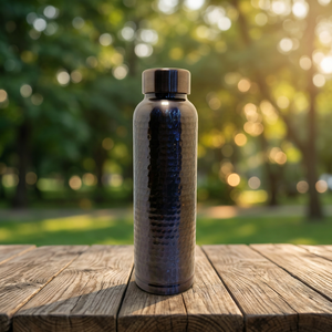 Premium Midnight Black Hammered Pure Copper Water Bottle 1000ml Handcrafted Dimpled Ayurvedic Flask Gym Sports Metal <b>Drinkware</b> - Product Image 1