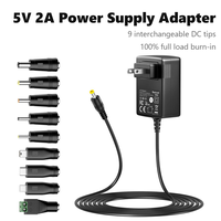 Adaptateur d'alimentation universel USB-C 10W 5V 2A avec 9 embouts pour routeur, boîtier TV, mini-ventilateur, bande LED, haut-parleur et électronique domestique