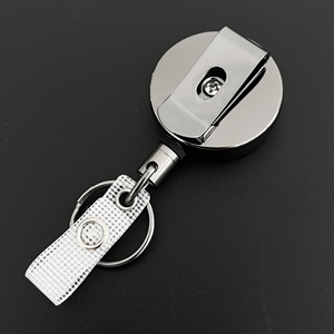 Carrete de insignia retráctil Yoyo redondo de Metal gris plateado con llavero y portatarjetas de identificación Clip trasero portatarjetas - Product Image 5