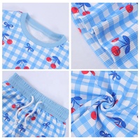 Ensemble de vêtements pour enfants Tiaose Custmozation : Haut en tissu gaufré et short à carreaux bleus, tenue d'été pour bébé fille, vêtements de boutique pour enfants