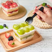 Gobelet carré transparent en plastique, petit gobelet à dessert pour mousse, gâteau, crème brûlée, pudding, lait, matériau PP, couvercle pour usage alimentaire