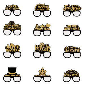 12 pièces 2025 lunettes de fête du réveillon du nouvel an heureux noir or papier lunettes de soleil décor de noël nouveautés - Product Image 3