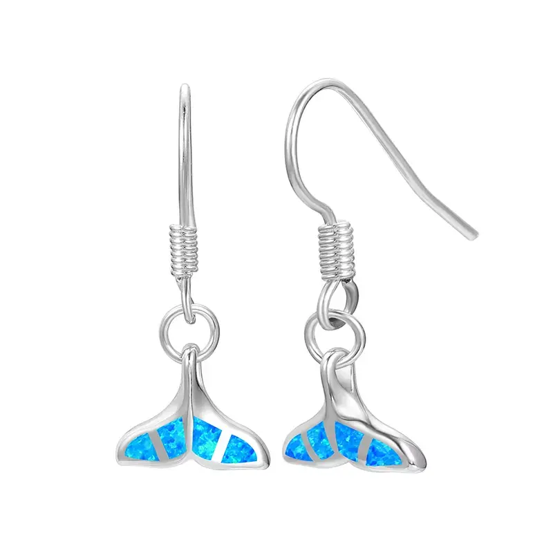 XYOP Trendy 925 Sterling Silver Earring Blue Opal Ocean Sea Fish Whale's Tail Mermaid Earring For Women Jewelry