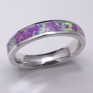 Custom trendy S925 sterling silver Titanium Steel Ring Bonito Roxo Esmagado Opal Anéis Com Clear Epóxi Titanium para Casamento
