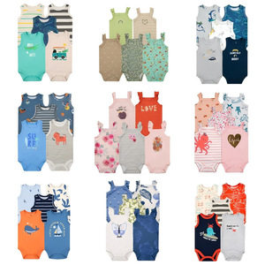 Unisexe été solide bébé barboteuse gilet usine exportation en gros sans manches Onesie décontracté Triangle <span class=keywords><strong>combinaison</strong></span> bouton pour garçons filles - Product Image 5
