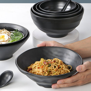 Bol à ramen en mélamine incassable <span class=keywords><strong>noir</strong></span> <span class=keywords><strong>mat</strong></span>, bols profonds pour soupe et nouilles, bols de service japonais et coréens en mélamine - Product Image 5