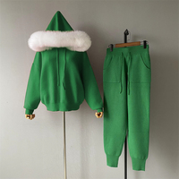 Ensemble 2 pièces Jxwatcher en laine tricotée avec col véritable, style urbain, à capuche, pour l'automne et l'hiver, comprenant un manteau et un pantalon, pour femme