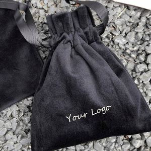 Personalised Velvet <b>Drawstring</b> Storage Bag Pink Color Velvet Gift Packaging <b>Pouch</b> With Black Ribbon - Product Image 2