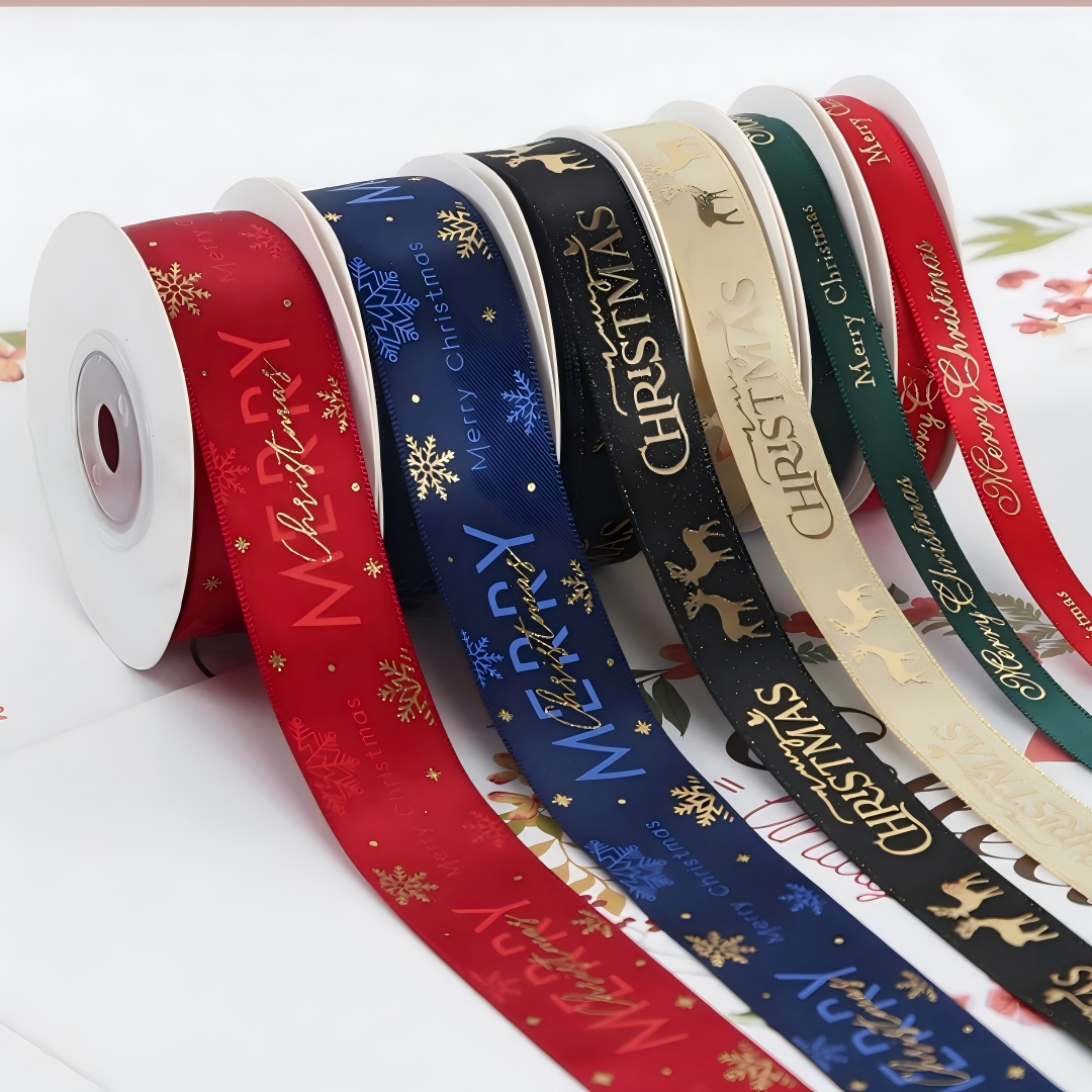 Christmas Wedding Wrapping Webbing Decorative Gift Box Flower Packaging Ribbon Bronzing Satin Ribbon Eco-Friendly Durable
