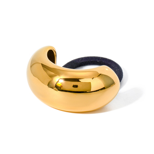 J&D Nuovi Elastici per Capelli alla Moda in Acciaio Inossidabile Dorato, Larghi e Lucidi a Forma di U con Fascia in Gomma Nera per Donne - Product Image 2