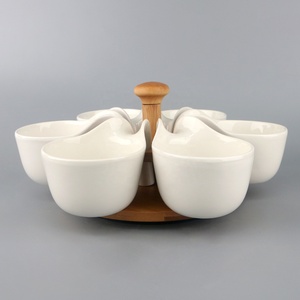 Sei <span class=keywords><strong>tapas</strong></span> ciotole in ceramica set di ceramica manico di un cucchiaio con base di bambù - Product Image 3