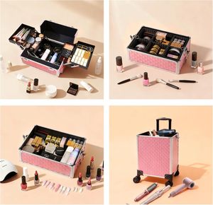 Valise de maquillage professionnelle en aluminium avec fermeture à cadenas, grande capacité, portable, pour les coiffeurs, utilisation en salon de beauté - Product Image 2