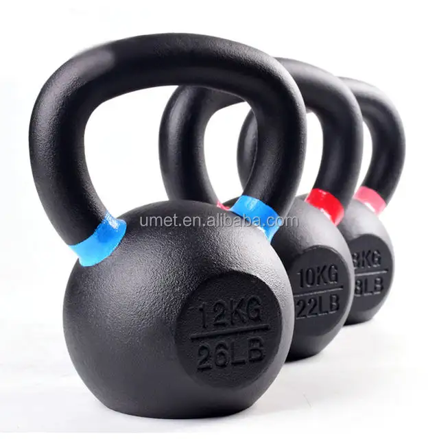 Großhandel Gym Fitness Gusseisen Kessel Glocke Graviert KG LB Pulver Gusseisen beschichtet Kettle bell Set