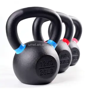 Groothandel Gym Fitness Gietijzeren Ketel Bel Gegraveerd Kg Lb Poeder Gietijzer Gecoate Kettlebell Set